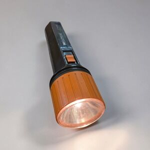 VTG Duracell Durabeam Flashlight Works Black Orang Plastic Retro Decor Light GUC